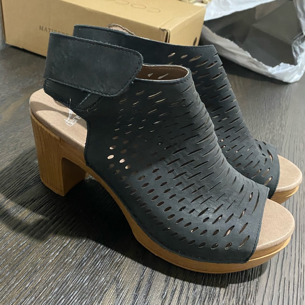 Black block heel sandals